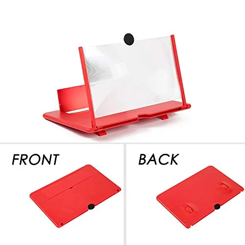 12" Screen Magnifier for Cell Phone, HD Mobile Phone Magnifier 3D Projector Screen for Movie Video Gaming, Foldable Phone Stand Accessories with Screen Amplifier, Fits All Smartphones (Red)