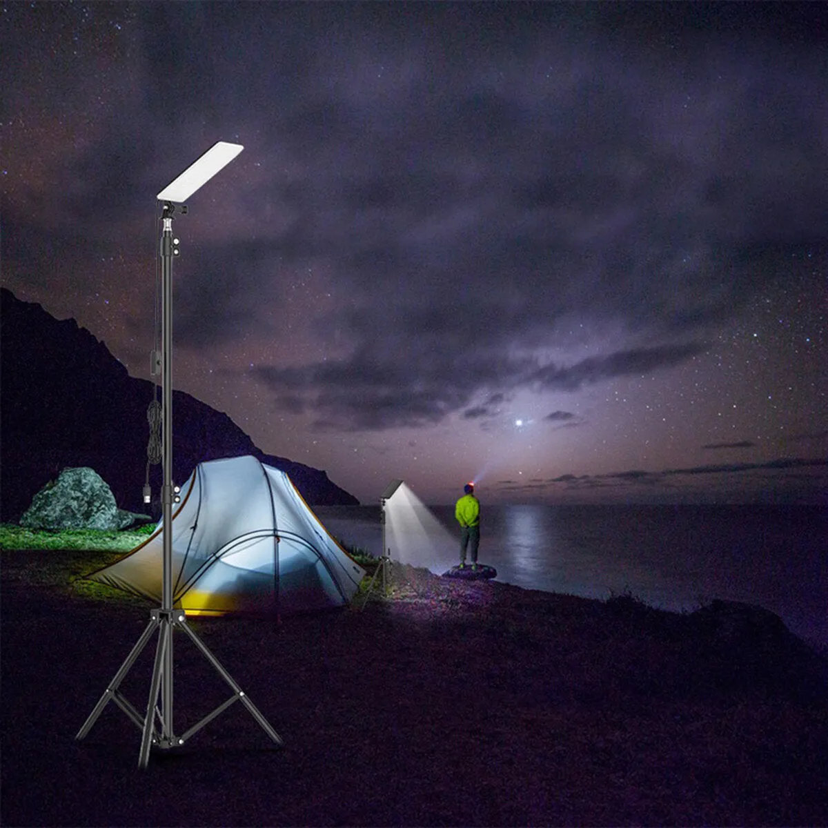 1680LM Multifunctional Camping Light Retractable Tripod Stand USB Rechargeable Waterproof Outdoor Portable Picnic Barbecue Fishing Lighting