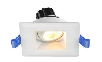 2 Inch Square Regressed Gimbal LED Downlight - High Output -5.5 Watt - 4000 Kelvin - White Trim - 24 Degree Beam Spread - 20 Degree Tilt - 360 Degree Rotation - 530 Lumen - Type IC Wet Air-Tight ES CRI 90 