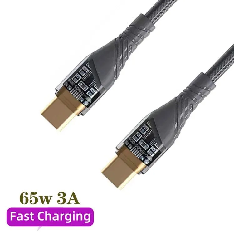 2-Pack 65W Transparent USB-C to USB-C Fast Charging Data Cables, 1m Length