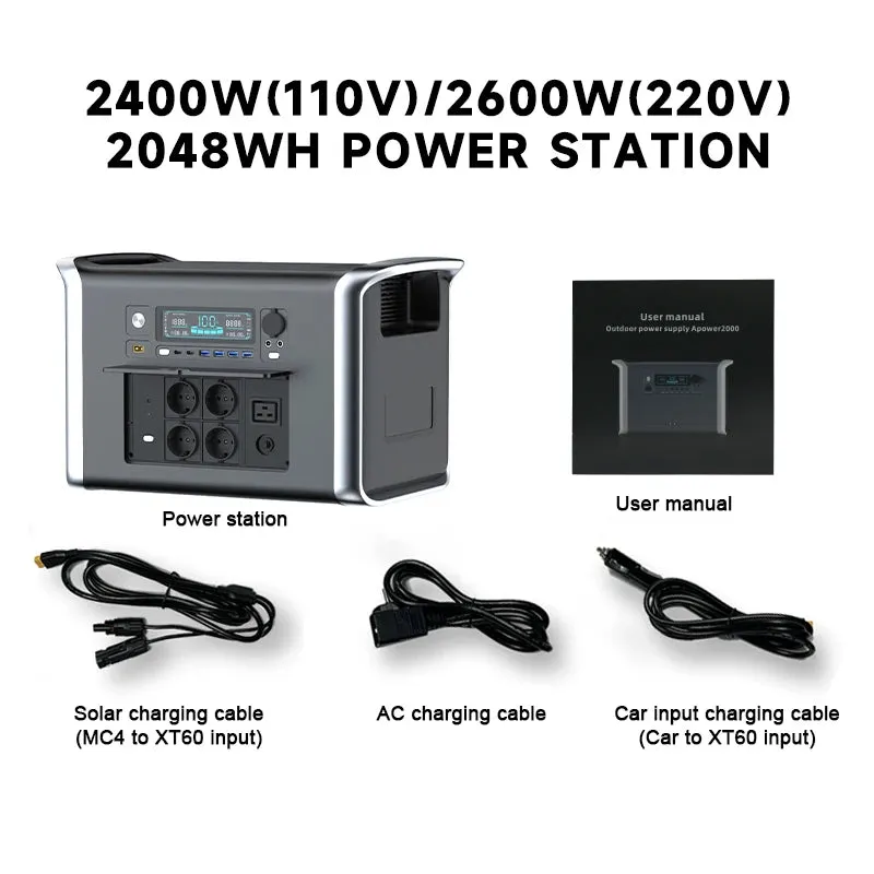 2600W 2400W portable power station lifepo4 UPS Power Supply Camping Solar Electric Generator Power Bank Rechargeable battery Out