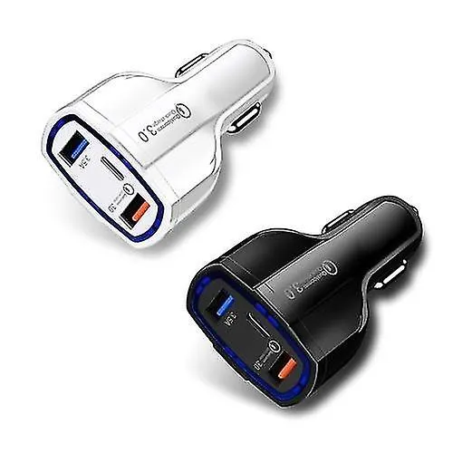 2Pcs white Quick Car Charger With 2 USB Ports and Type-C Port AZ12191