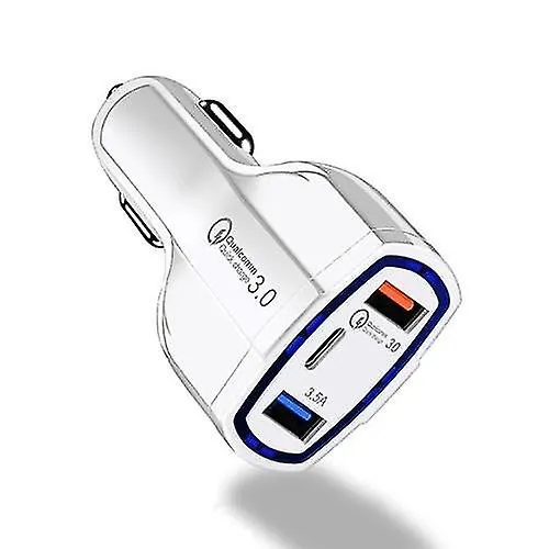 2Pcs white Quick Car Charger With 2 USB Ports and Type-C Port AZ12191