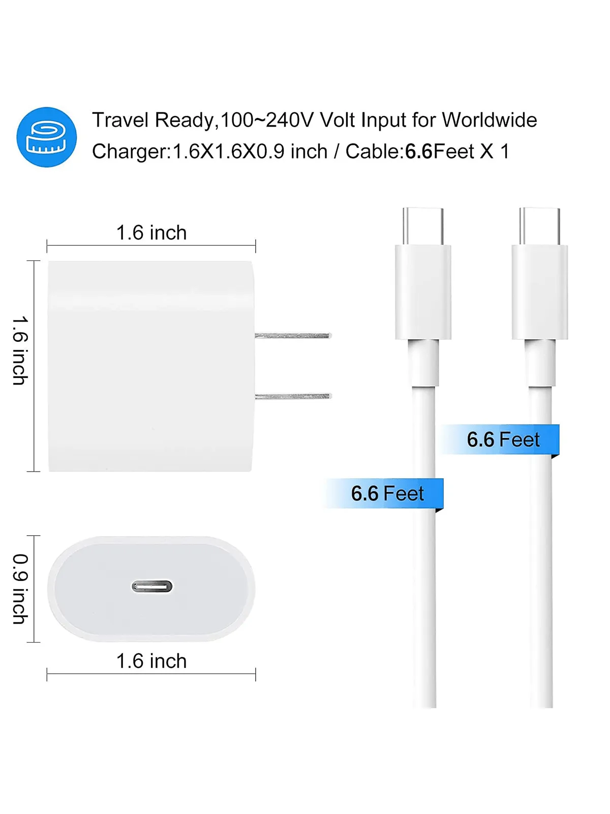 2pcs/set White Charger And Data Cable