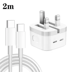 35W PD Dual USB-C Charger with Type-C Data Cable and UK Plug