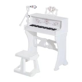 37 Keys Kids Piano Mini Electronic Keyboard Light Kids Musical Instrument Educational Game Children Grand Piano Toy Set w/Stool & Microphone & Music Stand White