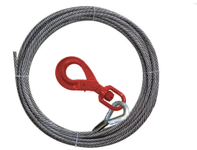 3/8" Steel Core Winch Cable with Swivel Self Locking Hook