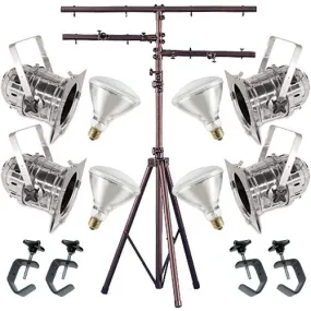 4 Silver PAR CAN 38 120w BR40 Flood C-Clamp 12ft Stand