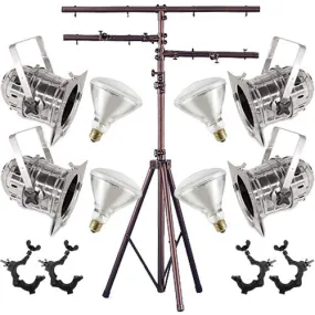 4 Silver Short PAR CAN 38 120w BR40 Flood O-Clamp Stand