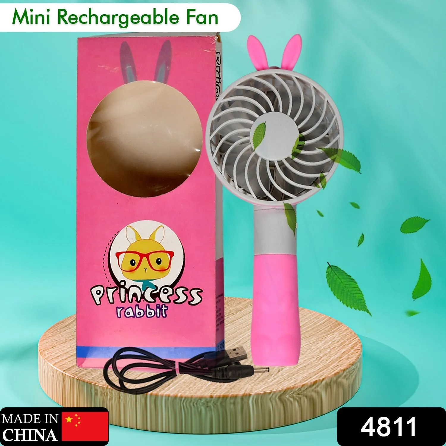 4811 Portable Princess Rabbit Styled Rechargeable Handheld Fan For Travel , home & Office Use (Battery Not Include)