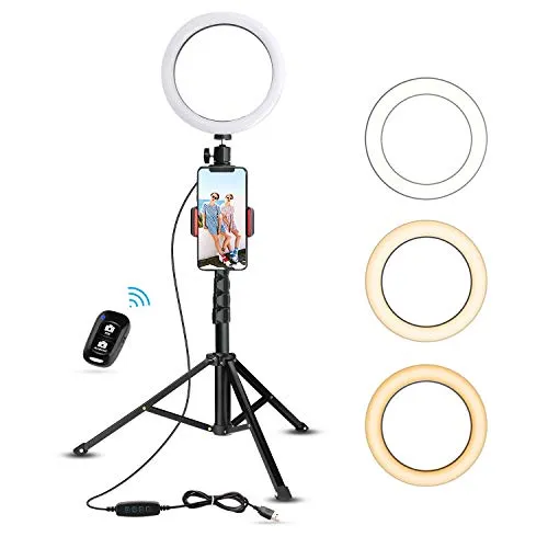 8" Selfie Ring Light with Tripod Stand & Cell Phone Holder for Live Stream/Makeup, UBeesize Mini Led Camera Ringlight for YouTube Video/Photography Compatible with iPhone Xs Max XR Android (Upgraded)