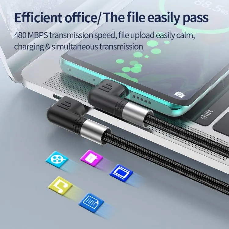 A9 100W 90-Degree USB-C to USB-C Braided Data and Charging Cable