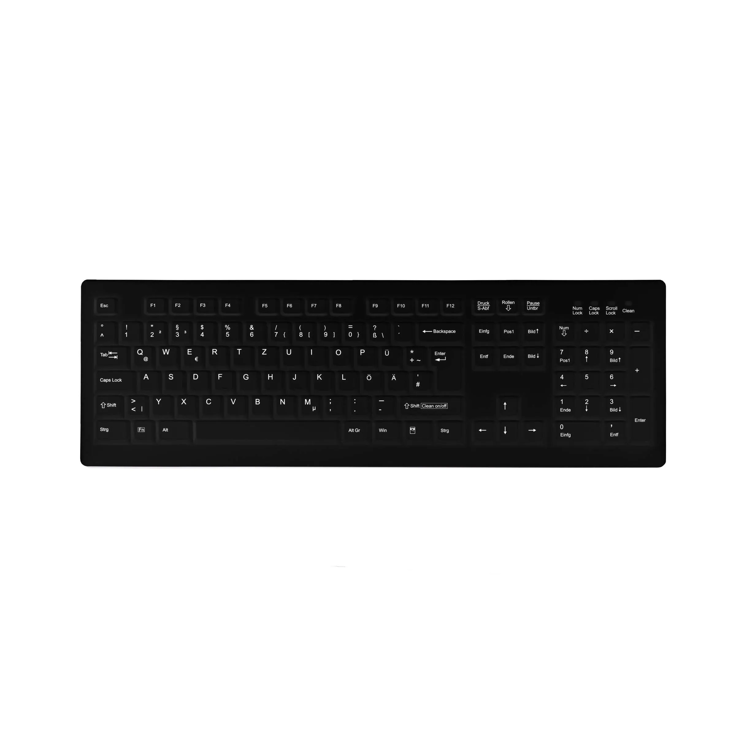 Active Key AK-C8100F Wipeable Keyboard in Black with Numpad - Wireless