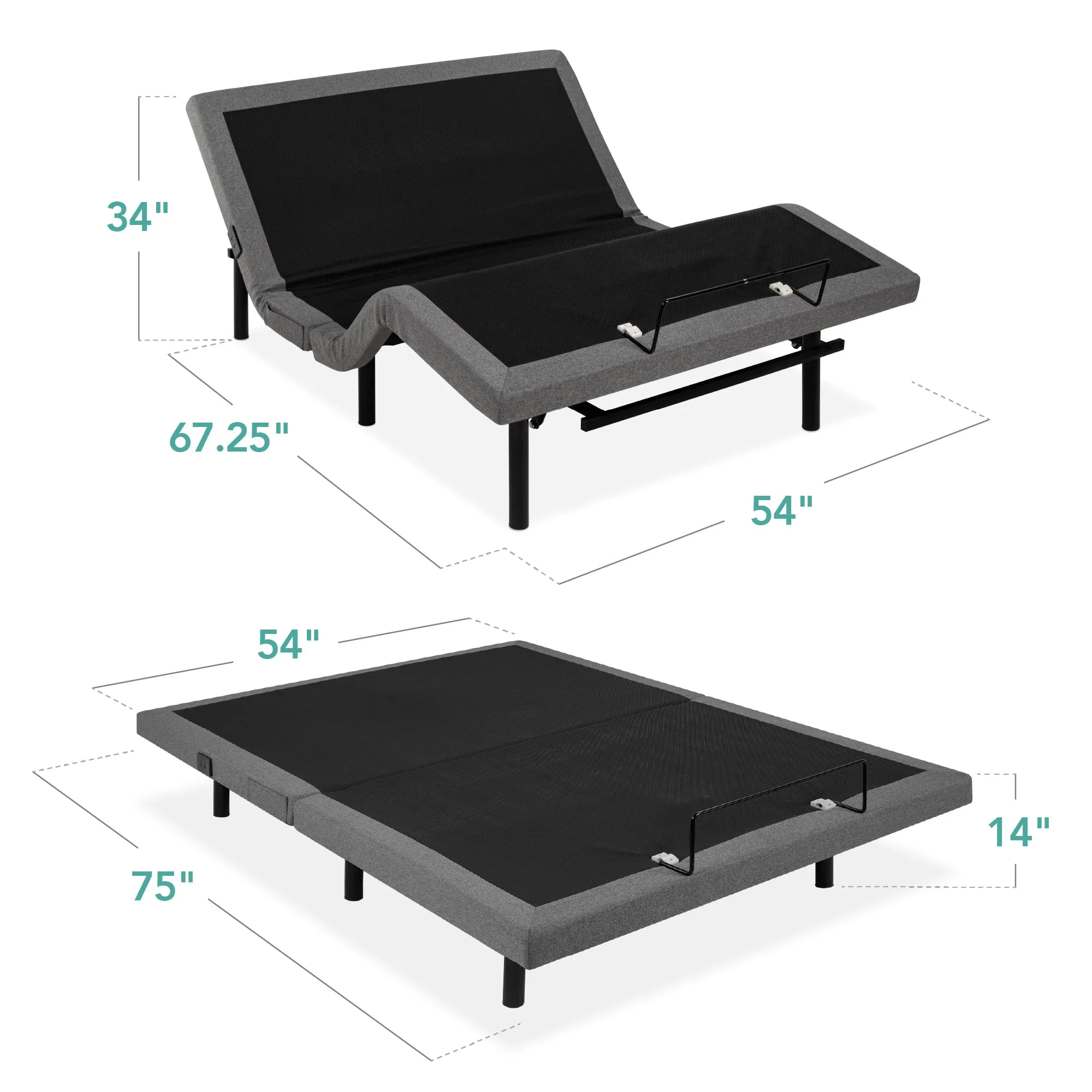 Adjustable Bed Base with Massage, Remote, USB Ports