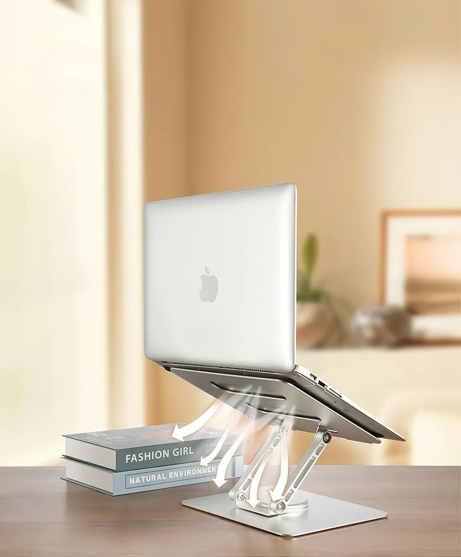 Adjustable Laptop Stand Modern | Strong For Desk With 360°Rotating Base, Ergonomic Laptop Riser For Collaborative Work, Portable Foldable Computer Stand Fits For - MacBook, Pro/Air, Laptops  0086Silver