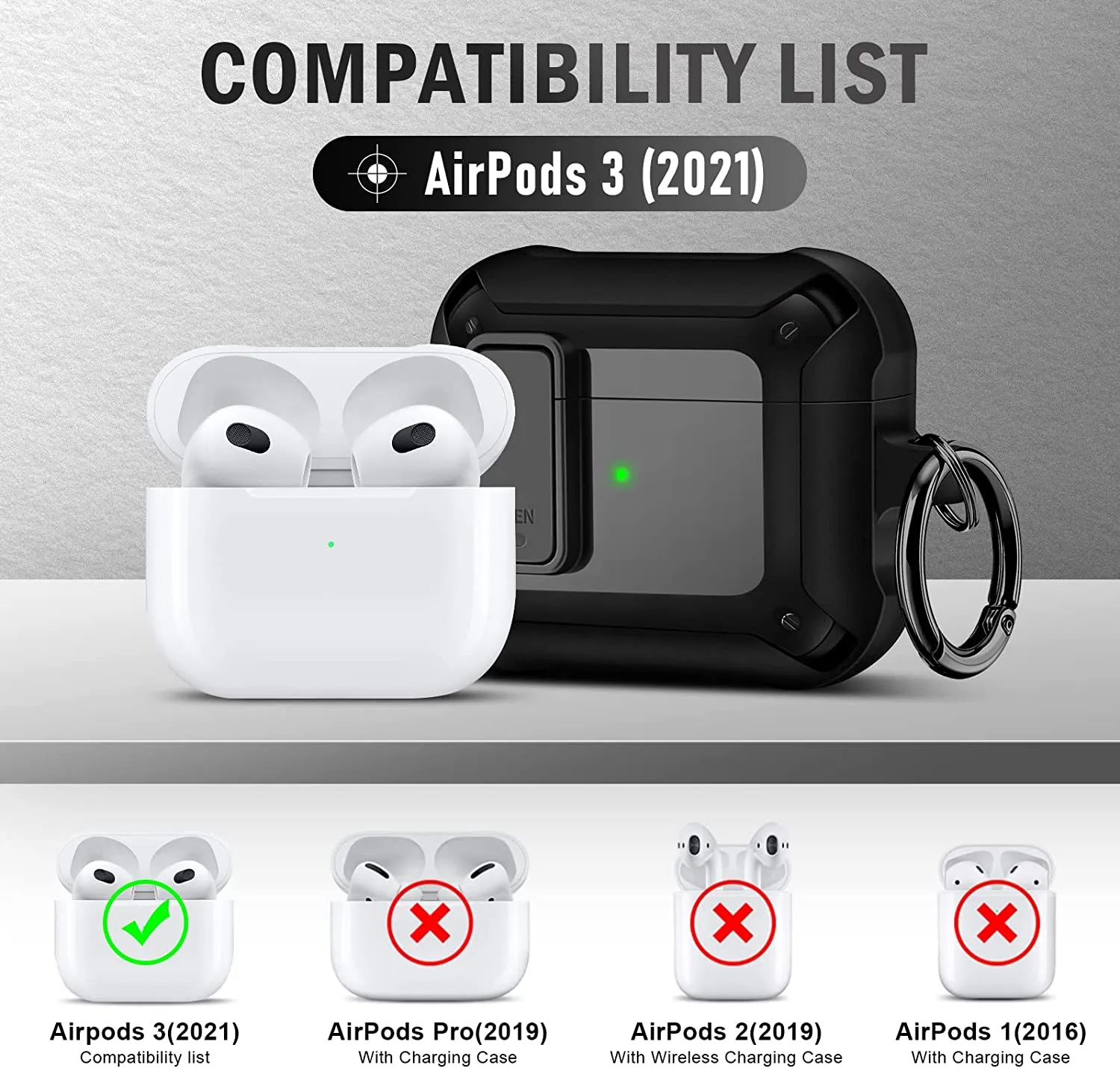 Airpod 3rd Generation Case Secure Lock Clip Case Apple AirPod 3 Case -Black