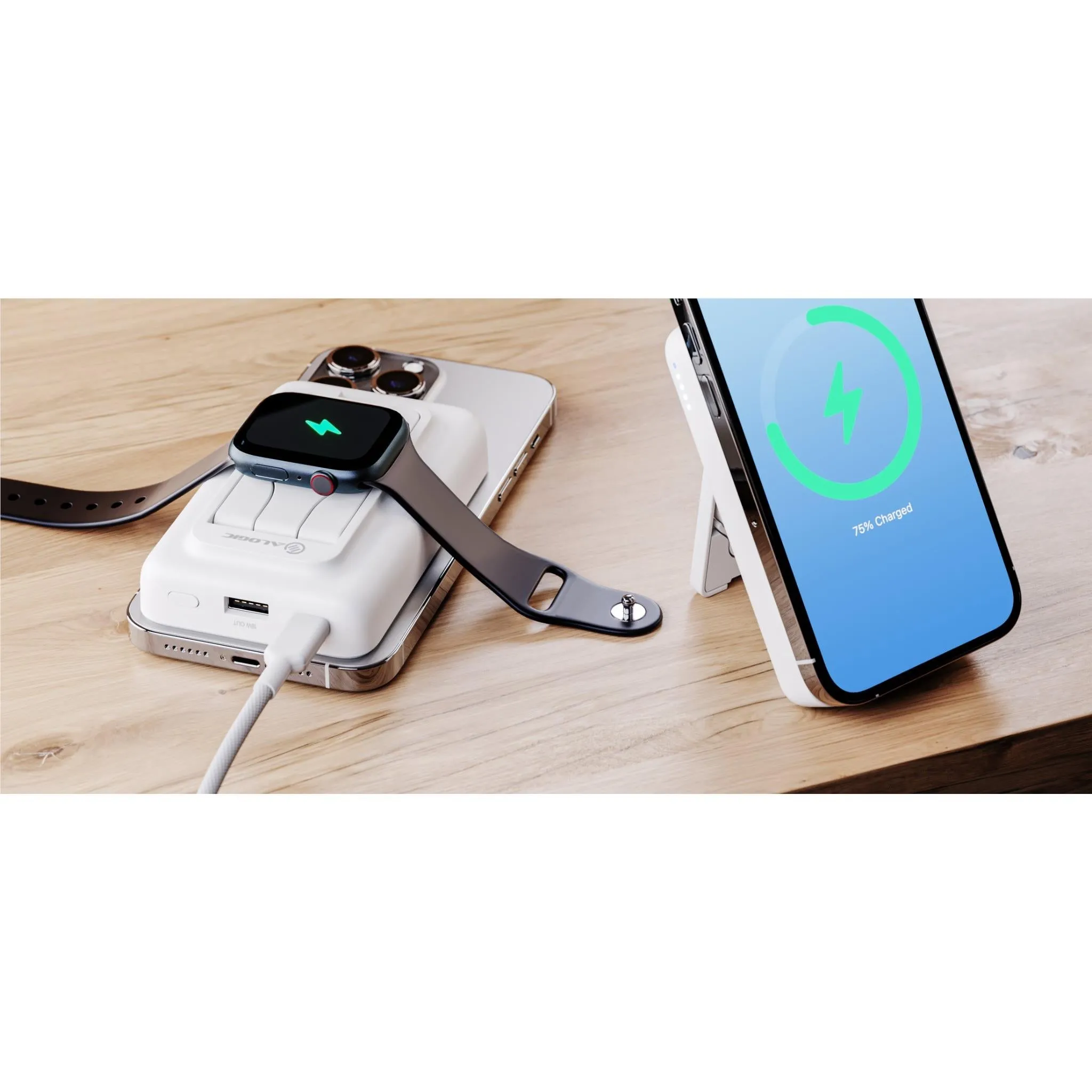 ALOGIC 4-in-1 Lift Wireless Charger with 10k Power Bank (White)