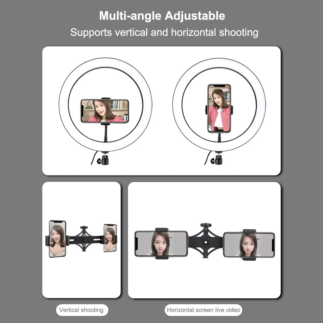 AMZER Live Broadcast Kits 1.1M Tripod Mount With 11.8 inch 30cm LED Ring & Live Broadcast Dual Phone Bracket - pack of 2