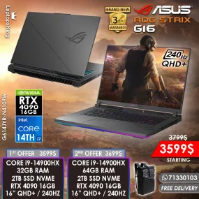 Asus Rog Strix G16 G614JYR-N4109W Core i9-14900hx Rtx 4090 240hz Qhd  16” Gaming Laptops (Brand New)