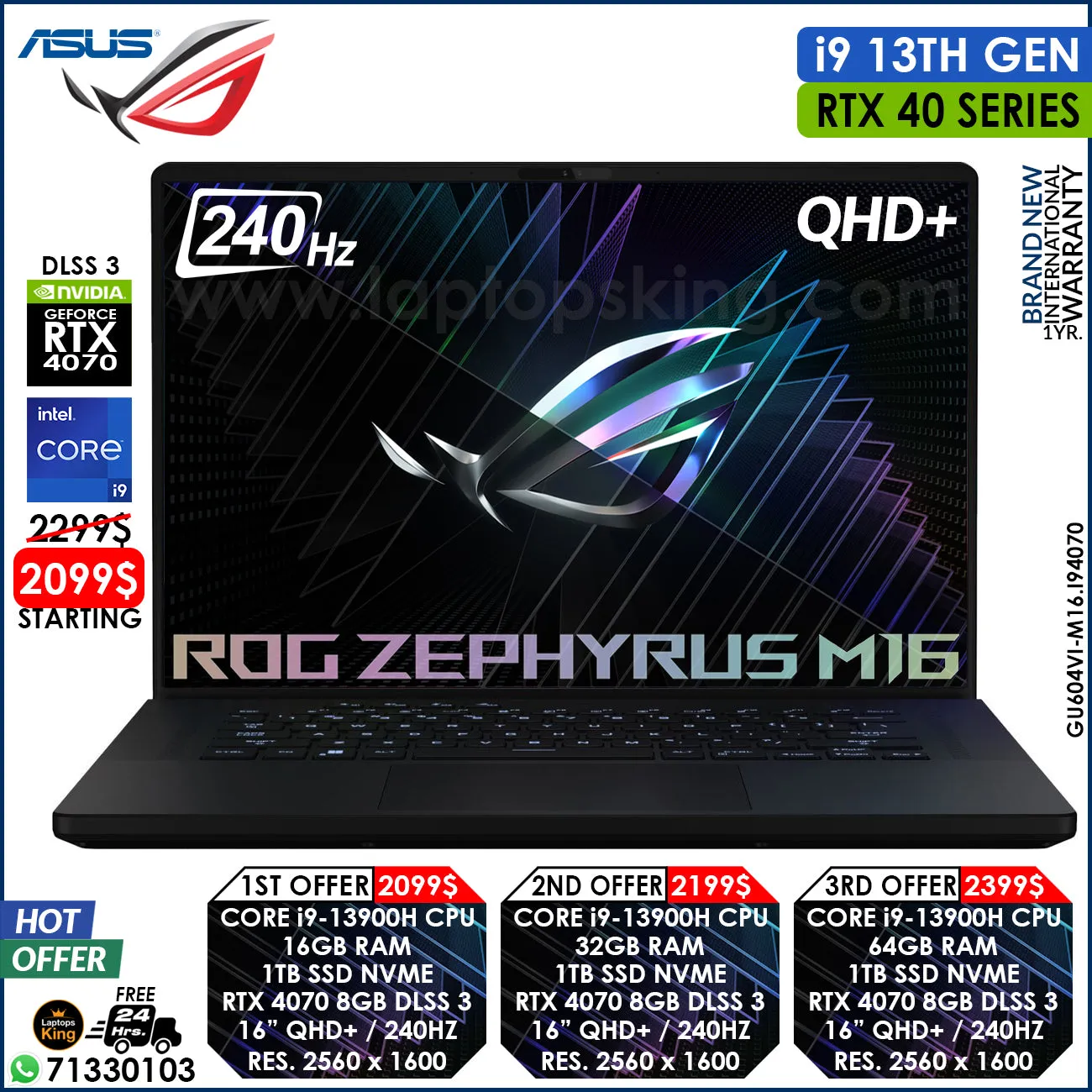 Asus Rog Zephyrus M16 GU604VI-M16.I94070 Core i9-13900h Rtx 4070 240hz Qhd  Mini Led Gaming Laptop Offers (Brand New)