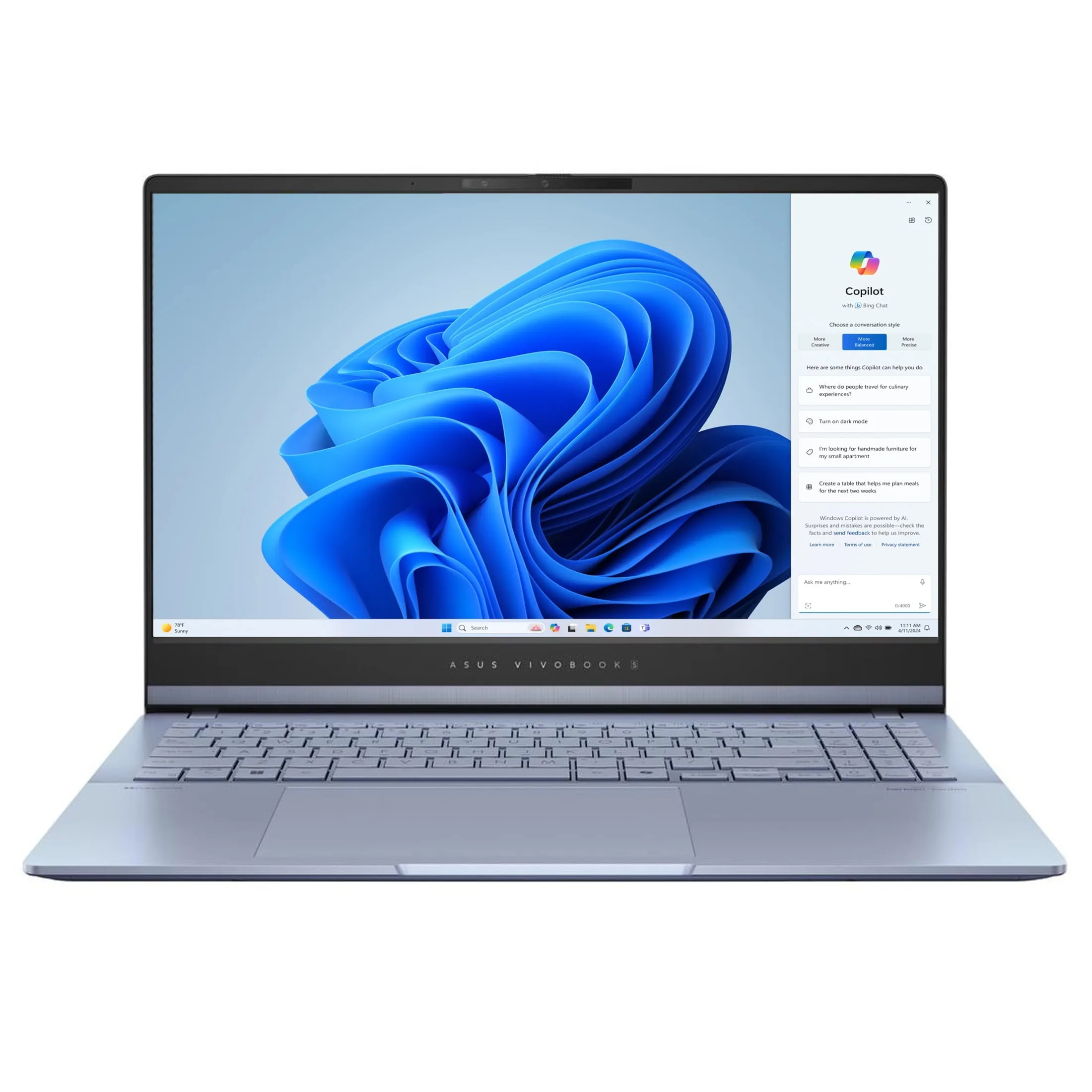 ASUS S5506MA-WS76 Vivobook 15.6" UHD Ultra 7 155H 3.8GHz Intel Arc Graphics 16GB RAM 1TB SSD Win 11 Home Mist Blue