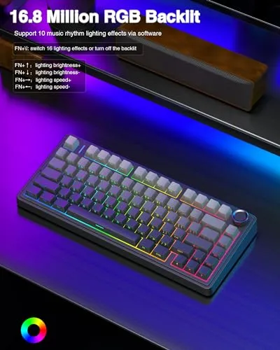 AULA F75 Pro Wireless Mechanical Keyboard,75% Gasket Hot Swappable Custom Keyboard,RGB Backlit,Pre-lubed Reaper Switches,Side Printed PBT Keycaps,2.4GHz/USB-C/BT5.0 Mechanical Gaming Keyboard