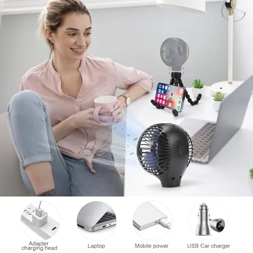 Automatic Oscillating Stroller Fan, With Detachable Tripod and 180° Electric Powered Rotate Portable Personal Small Mini Rechargeable USB Car Seat Clip on Fan for Crib Office Treadmill Bike Travel