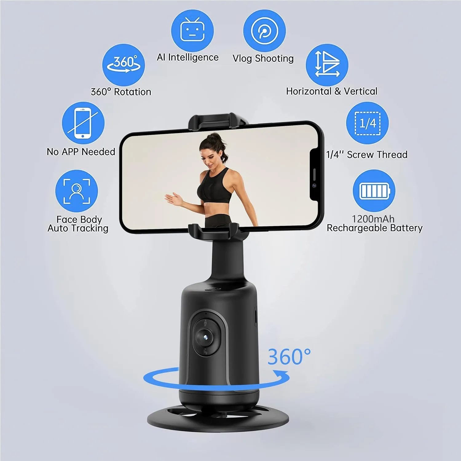 Automatic phone holder with face tracking.