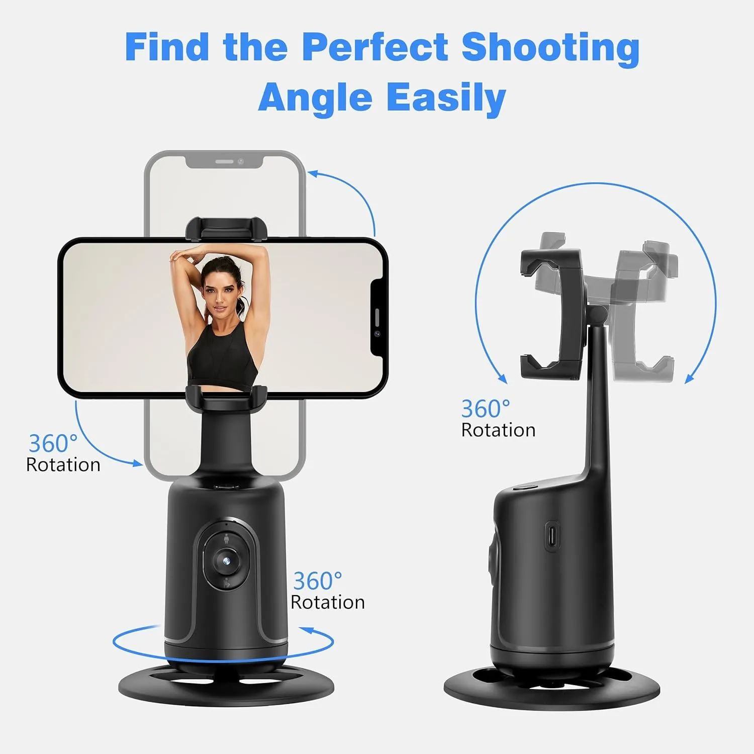 Automatic phone holder with face tracking.