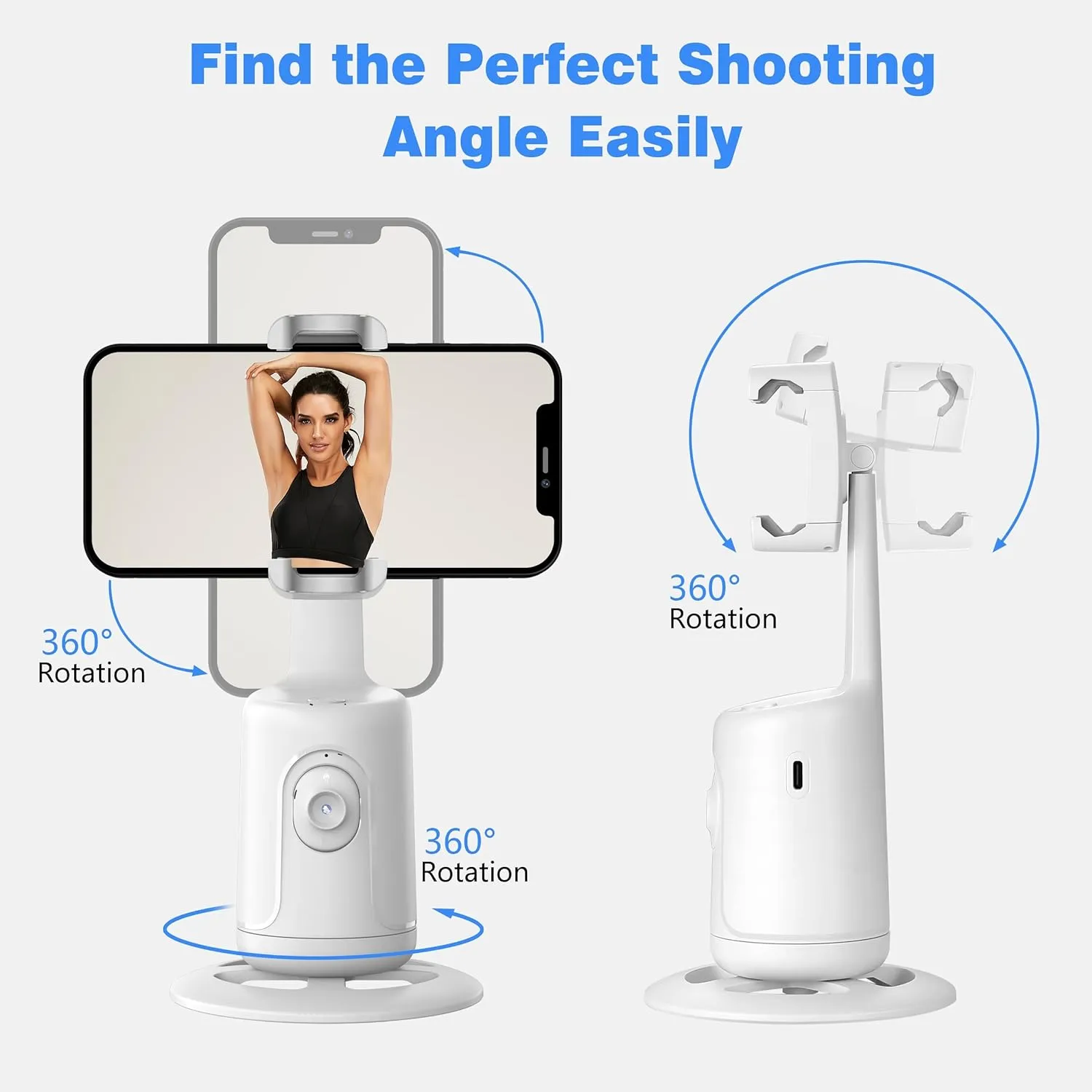 Automatic phone holder with face tracking.