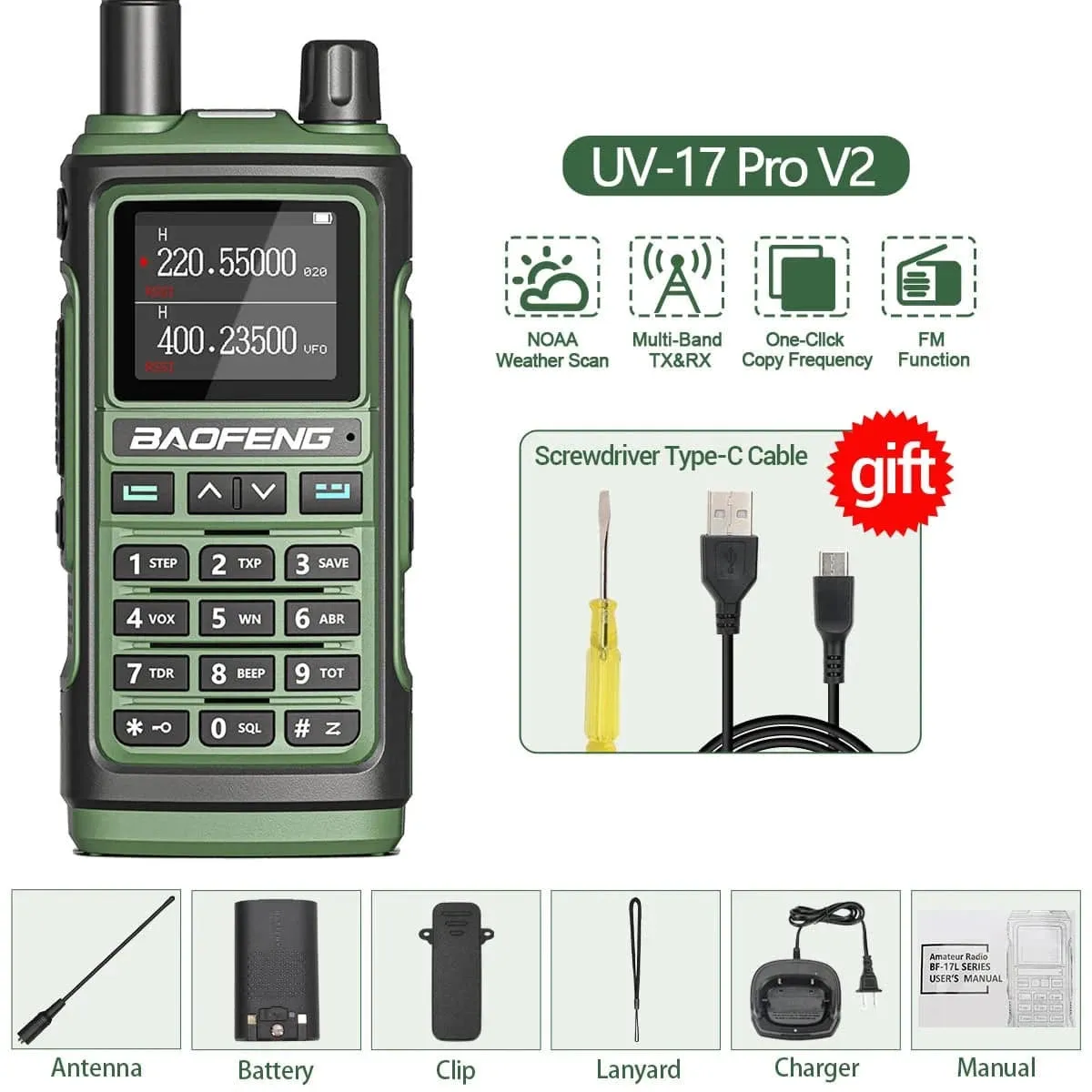 Baofeng UV-17 Pro V2 Tri Band Walkie Talkie Wireless Copy Frequency Waterproof Powerful Long Range UV-5R UV S9 Ham Two Way Radio