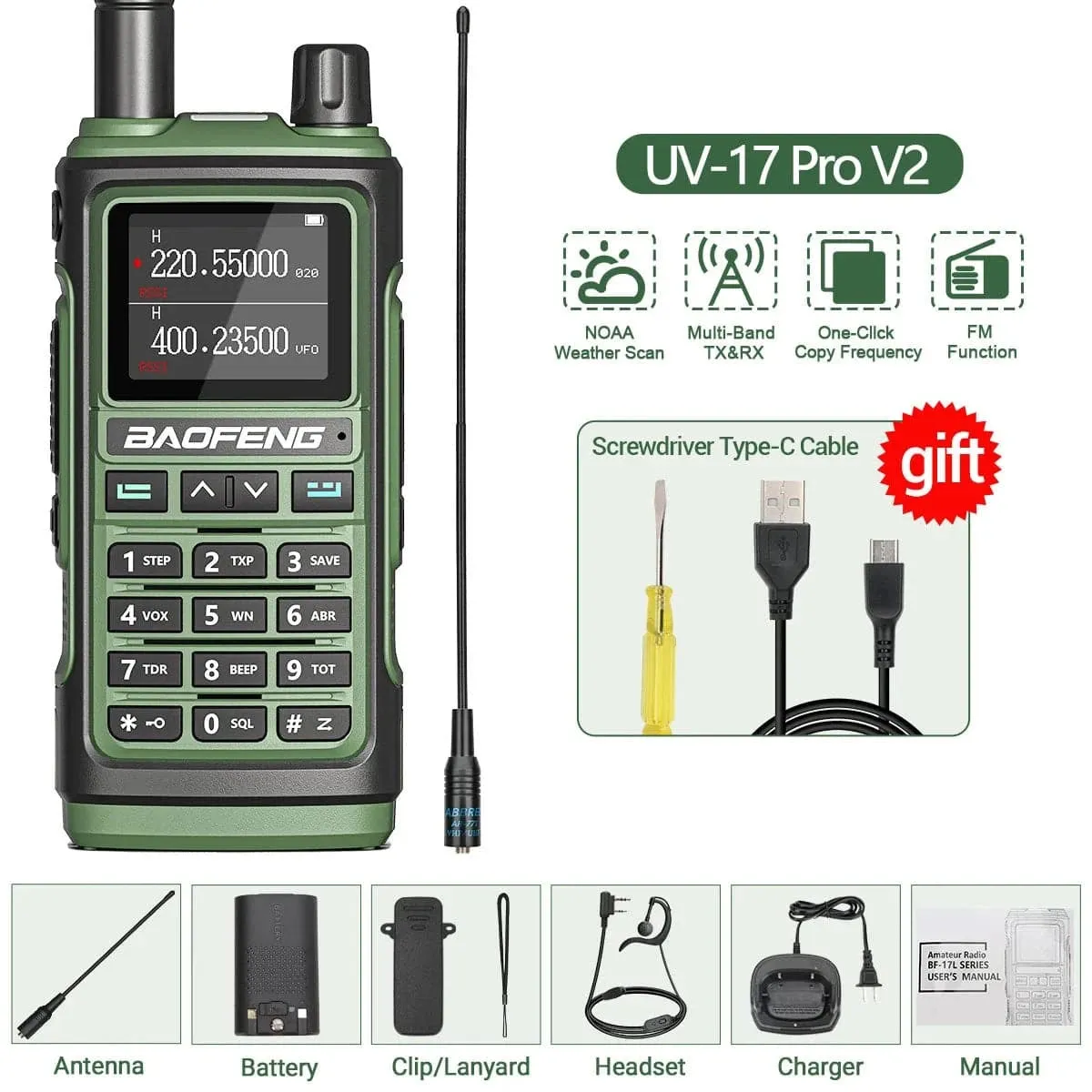 Baofeng UV-17 Pro V2 Tri Band Walkie Talkie Wireless Copy Frequency Waterproof Powerful Long Range UV-5R UV S9 Ham Two Way Radio