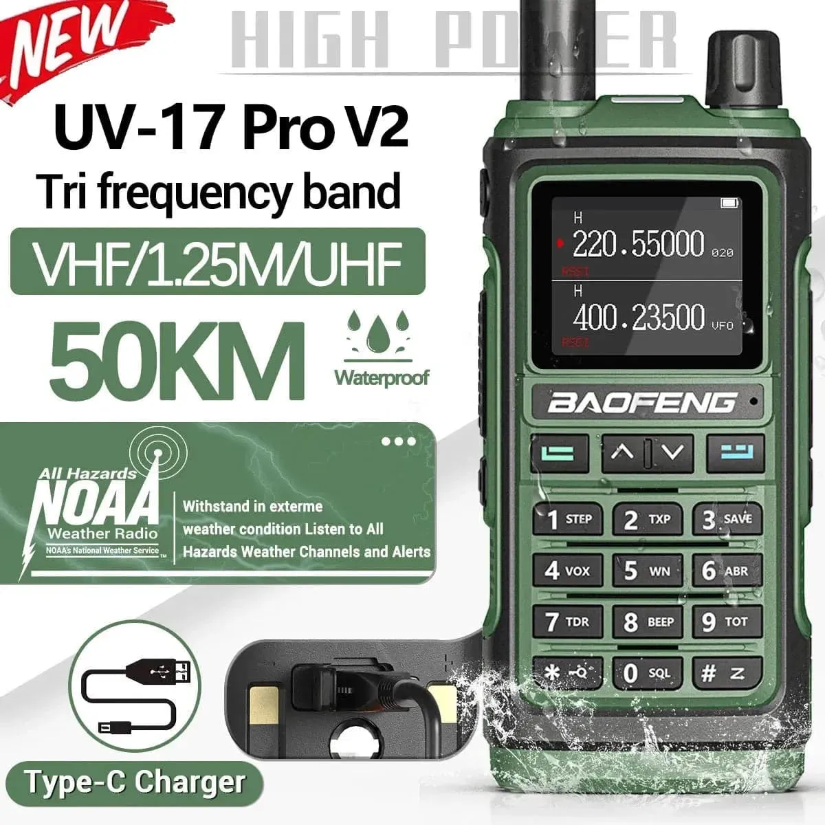 Baofeng UV-17 Pro V2 Tri Band Walkie Talkie Wireless Copy Frequency Waterproof Powerful Long Range UV-5R UV S9 Ham Two Way Radio