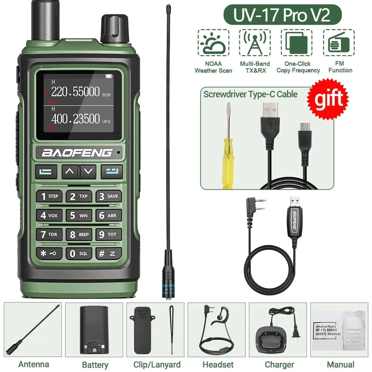 Baofeng UV-17 Pro V2 Tri Band Walkie Talkie Wireless Copy Frequency Waterproof Powerful Long Range UV-5R UV S9 Ham Two Way Radio