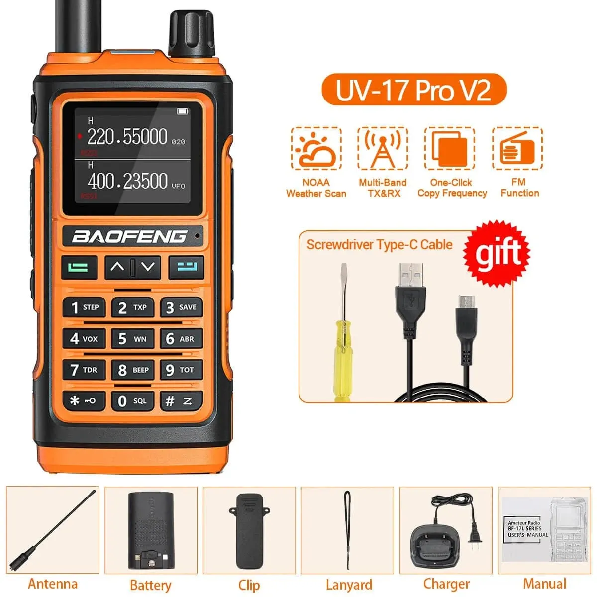 Baofeng UV-17 Pro V2 Tri Band Walkie Talkie Wireless Copy Frequency Waterproof Powerful Long Range UV-5R UV S9 Ham Two Way Radio