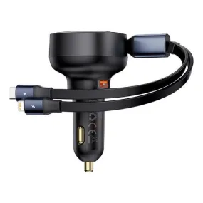 Baseus Enjoyment Pro Car Charger U  Retractable C & Ip Cable, 60Watts, Cluster Black