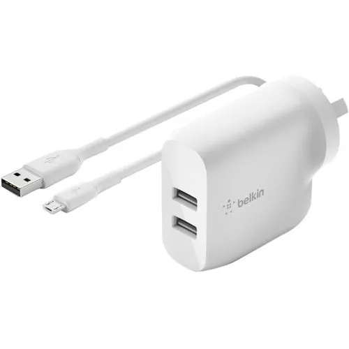 Belkin BOOST CHARGE 24 W AC Adapter USB - For Smartphone, Tablet PC Power Bank 4.80 A Output White WCE002AU1MWH