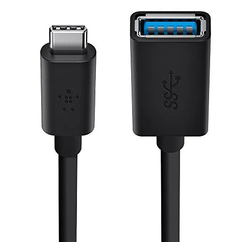 Belkin F2CU036btBLK USB-If Certified 3.0 USB Type C (USB-C) to USB A Adapter, Compatible with USB-C Devices Including New MacBook and Chromebook Pixel