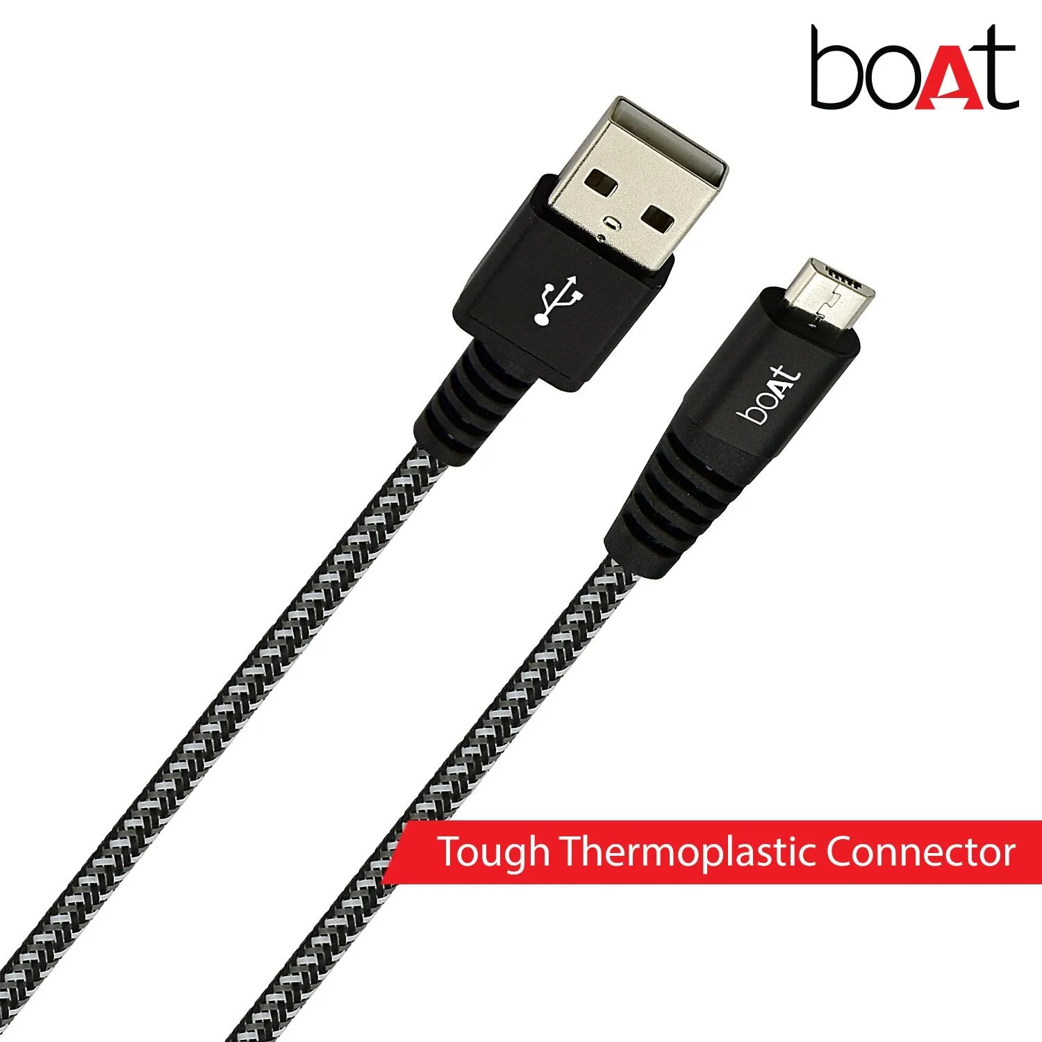 boAt Braided Micro USB Cable 1.5 Meter, Rugged V3 Extra Tough Unbreakable Cable (Black)