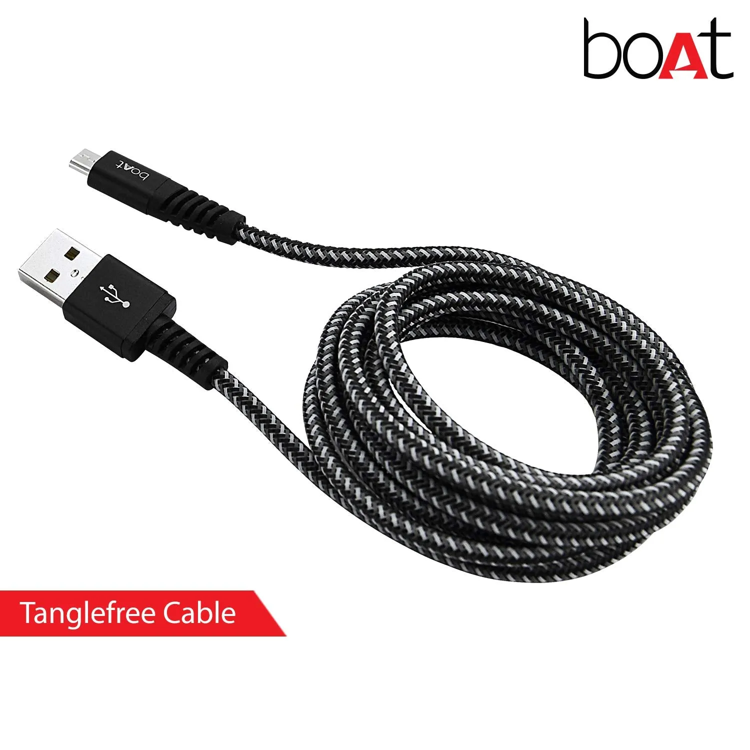 boAt Braided Micro USB Cable 1.5 Meter, Rugged V3 Extra Tough Unbreakable Cable (Black)