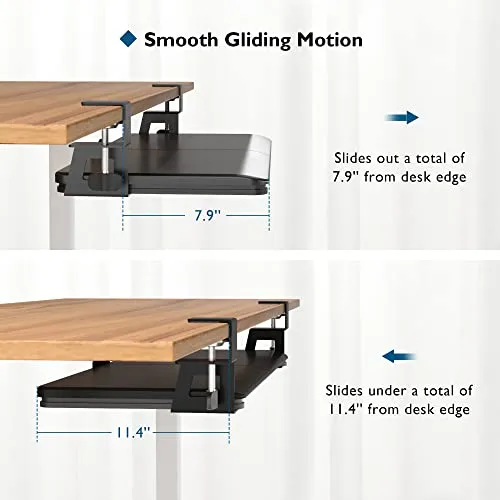 BONTEC Small Keyboard Tray Under Desk, Pull Out Keyboard & Mouse Tray with C Clamp, 20 (24.6Including Clamps) x 11.8inch Steady Slide-Out Computer Drawer, Perfect for Home or Office, Black