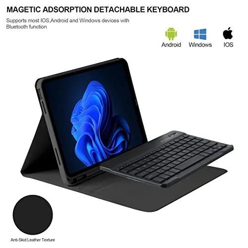 BQSS for iPad 10th Generation Keyboard Case 10.9“2022, Slim Smart Keyboard Case for iPad 10th Gen 2022,Detachable Wireless Keyboard,Pencil Holder（Black）