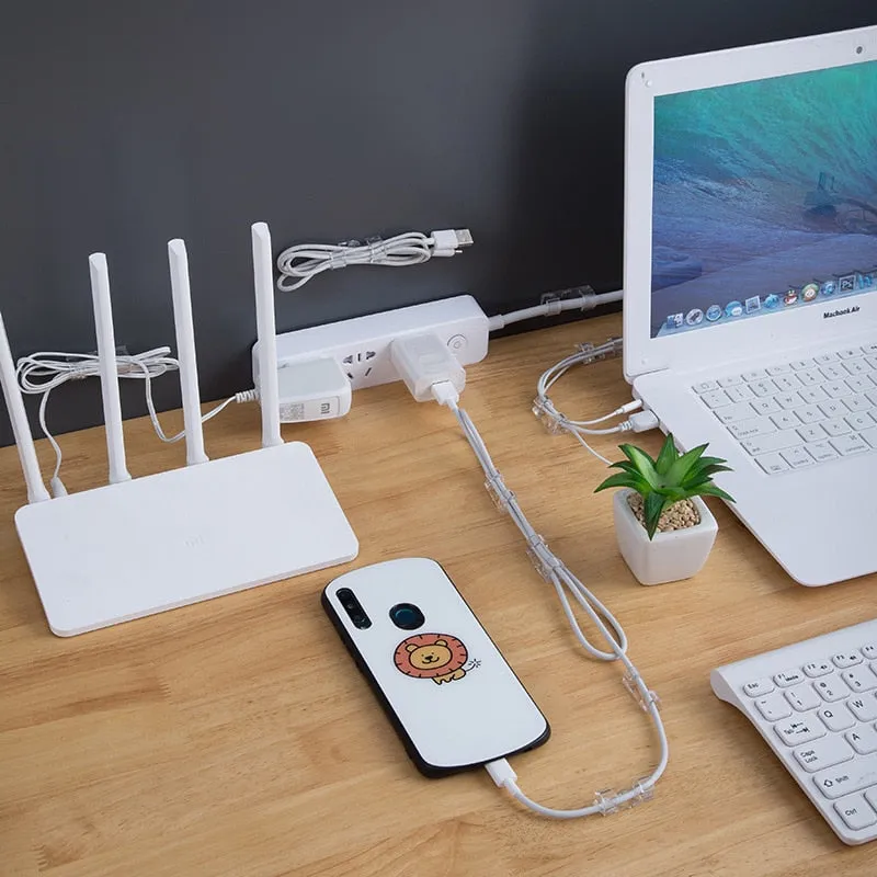 Cable Management Clips - ABS Desktop Organizer for USB Charging & Data Lines