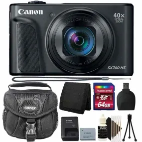 Canon PowerShot SX740 HS Digital Camera (Black)   64GB Memory Card   Wallet   Reader   Case   3pc Cleaning Kit   Mini Tripod