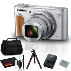 Canon PowerShot SX740 HS Digital Camera (Silver) Includes Carry Case and Tripod Bundle