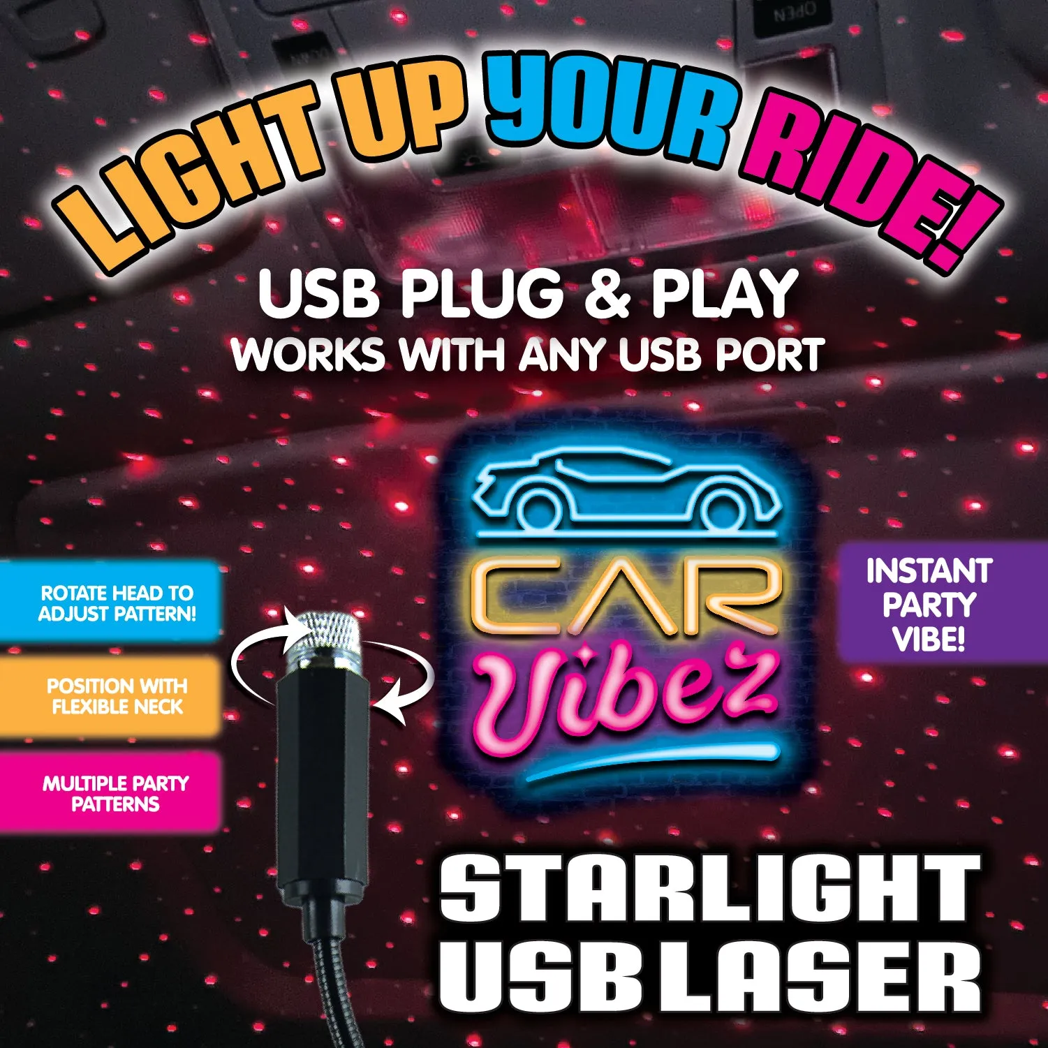 Car Mood Starlight USB Laser - 6 Pieces Per Retail Ready Display 23306