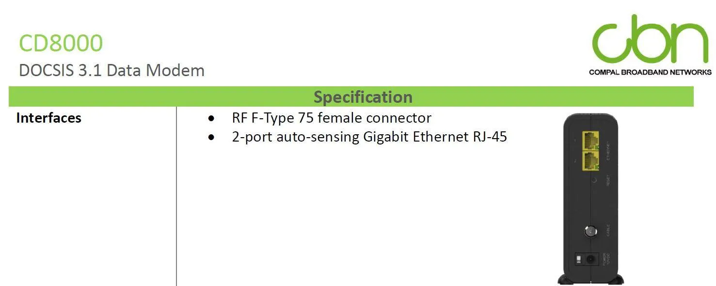 CBN CD8000 DOCSIS 3.1 Data Modem