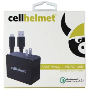 CellHelmet QC 3.0 Fast USB Wall Adapter and Micro-USB Flat Cable - Black