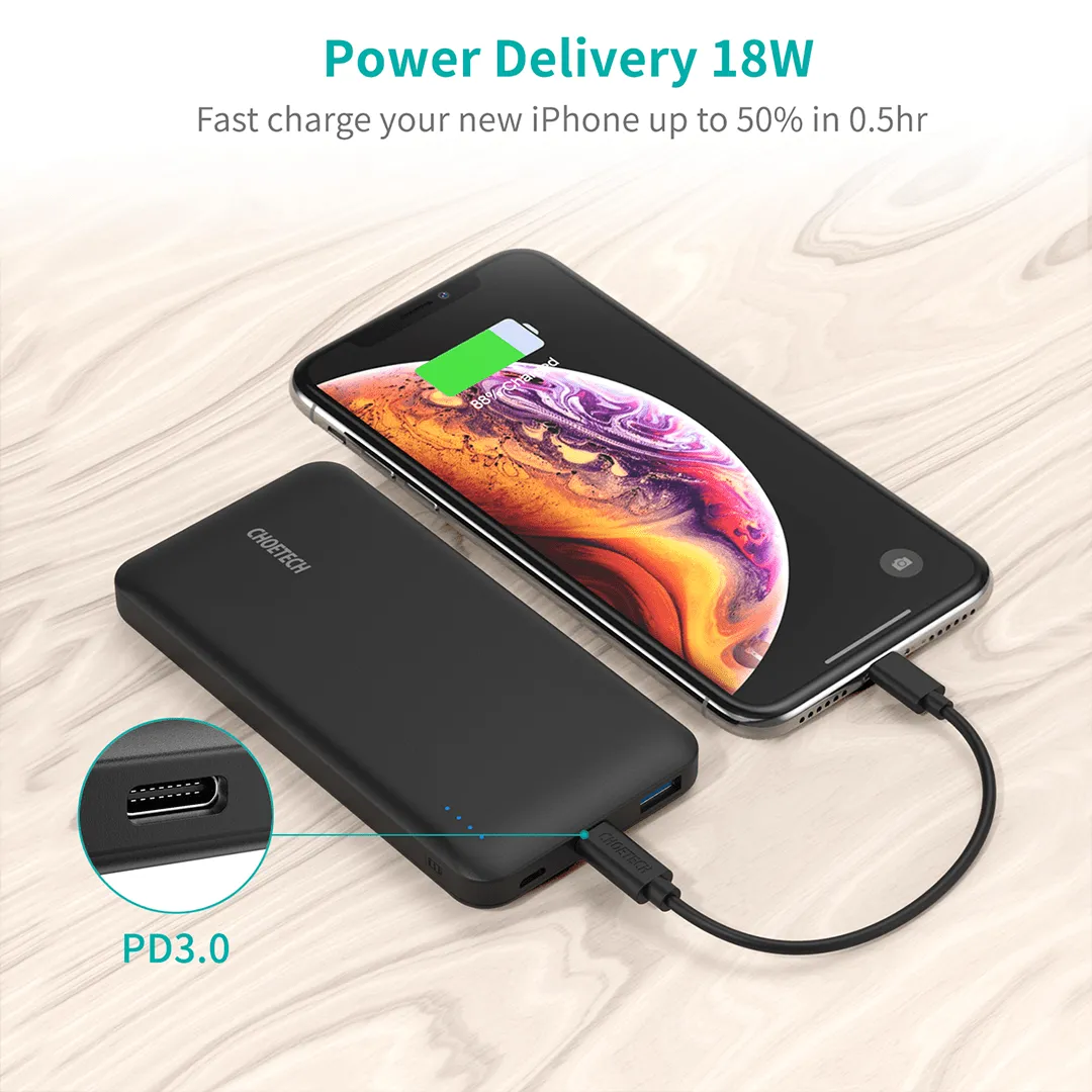 CHOETECH 10000mAh 18W PD with QC 3.0 USB-C PowerBank