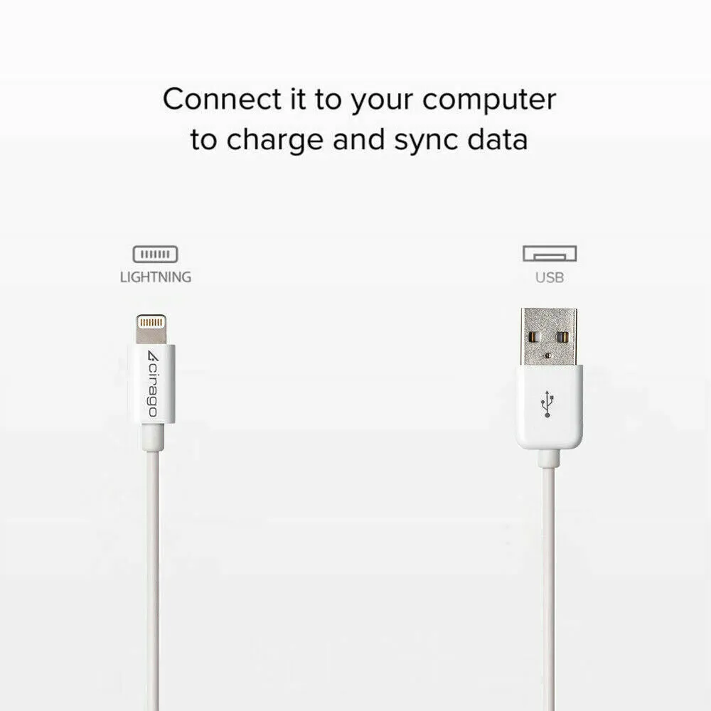 Cirago MFi Certified Lightning to USB Sync / Charging Data Cable Cord for Apple